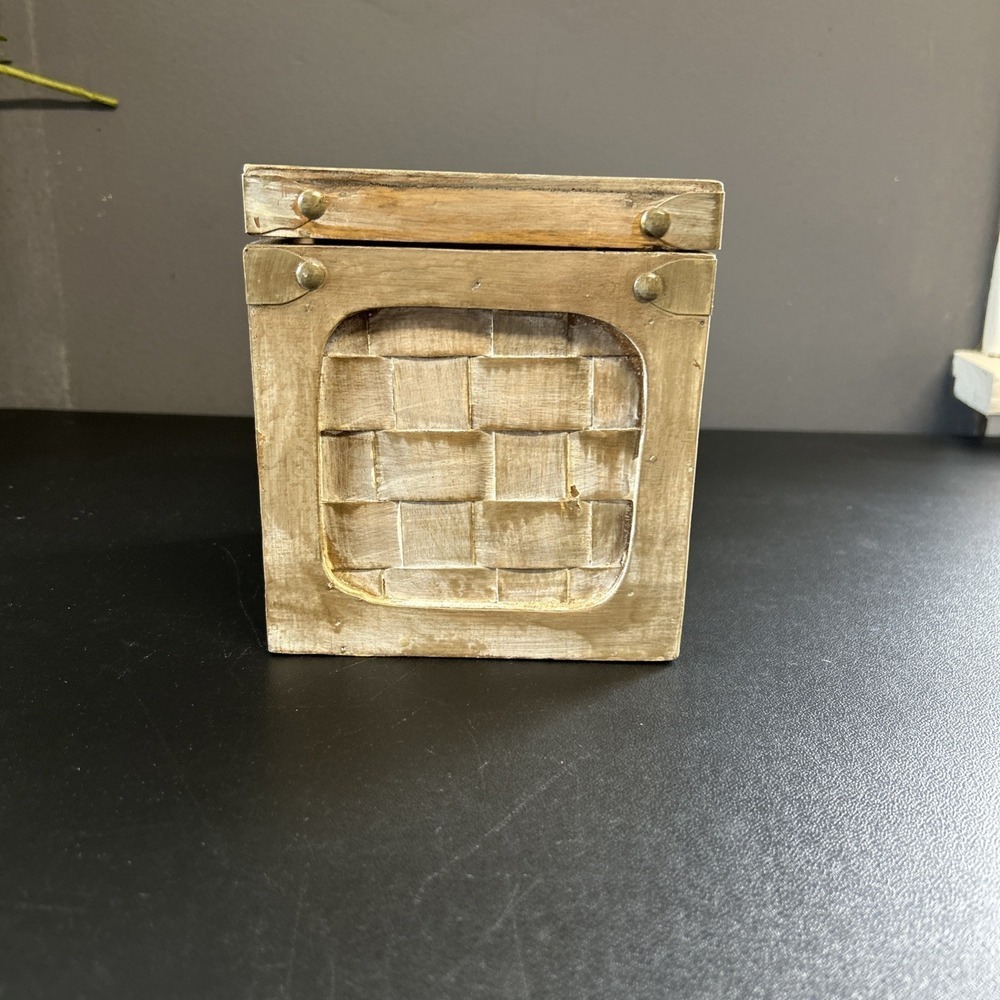 Rustic Cabin Upcycled Wooden Tissue Box Cover Square Facial Holder Hinged Lidded